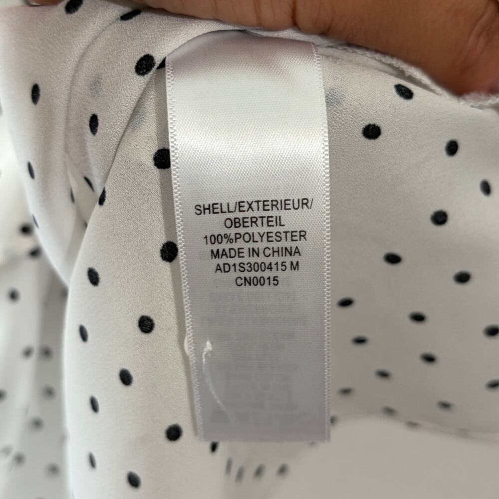 Adrianna Papell Wrap Blouse Womens XL White Black Polka Dots V-Neck Long Sleeve - Picture 5 of 7